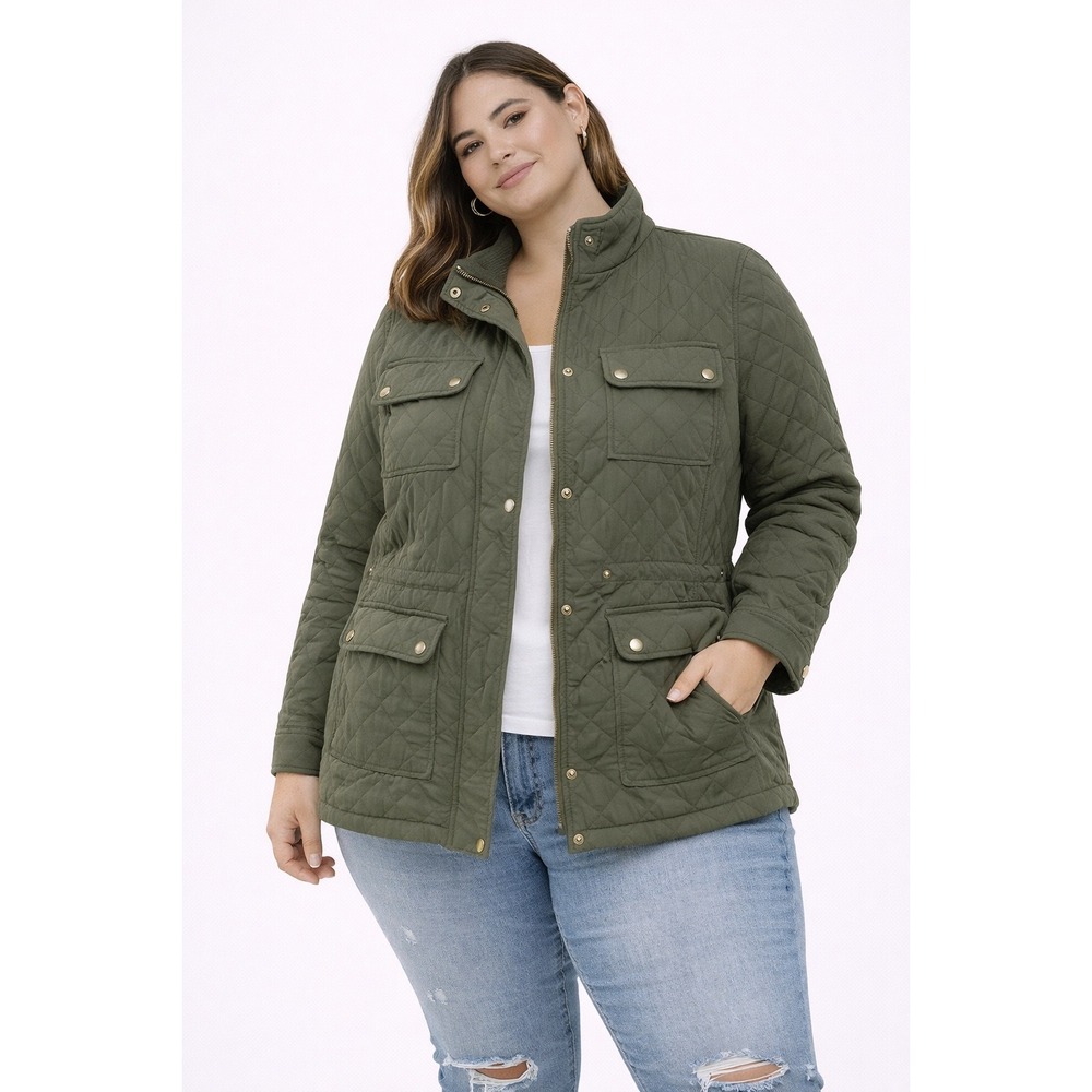 Market & Spruce Quilted Jacket Womens XL Green‎ Diamond Stitch Utility Barn Coat